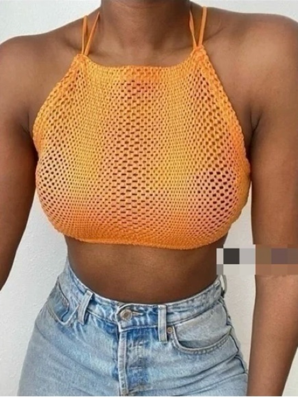 Zara Bright Orange Crochet Halter Top